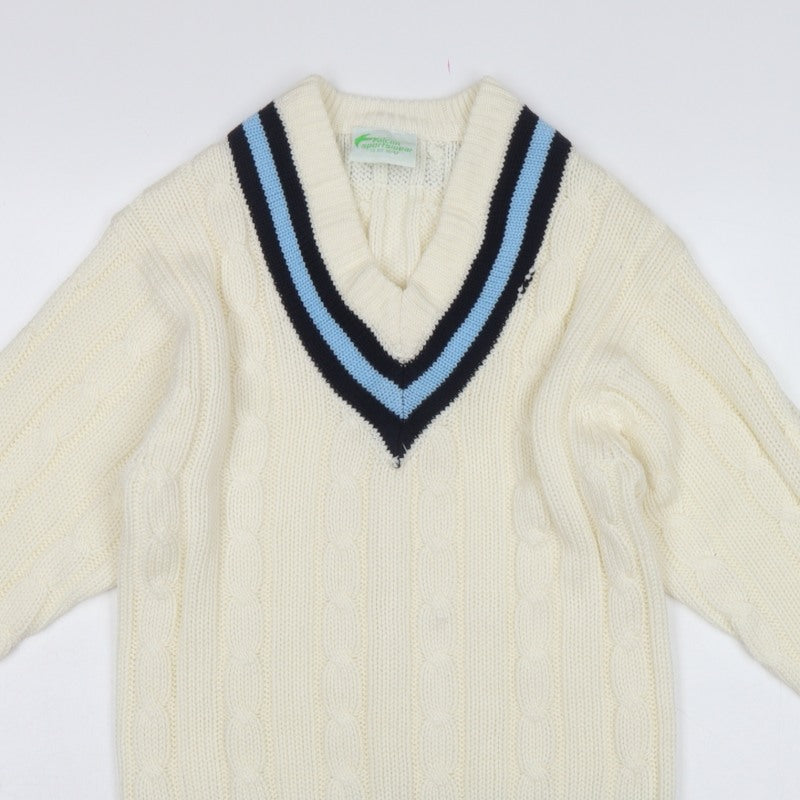 Falcon Sportswear Men’s Ivory M Cable Knit V-Neck Cricket Jumper