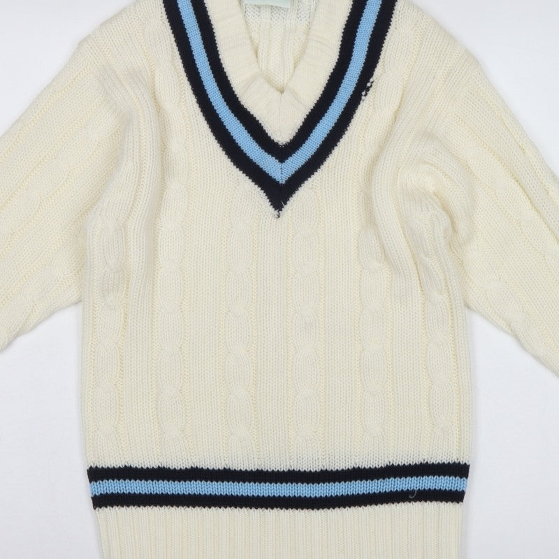 Falcon Sportswear Men’s Ivory M Cable Knit V-Neck Cricket Jumper
