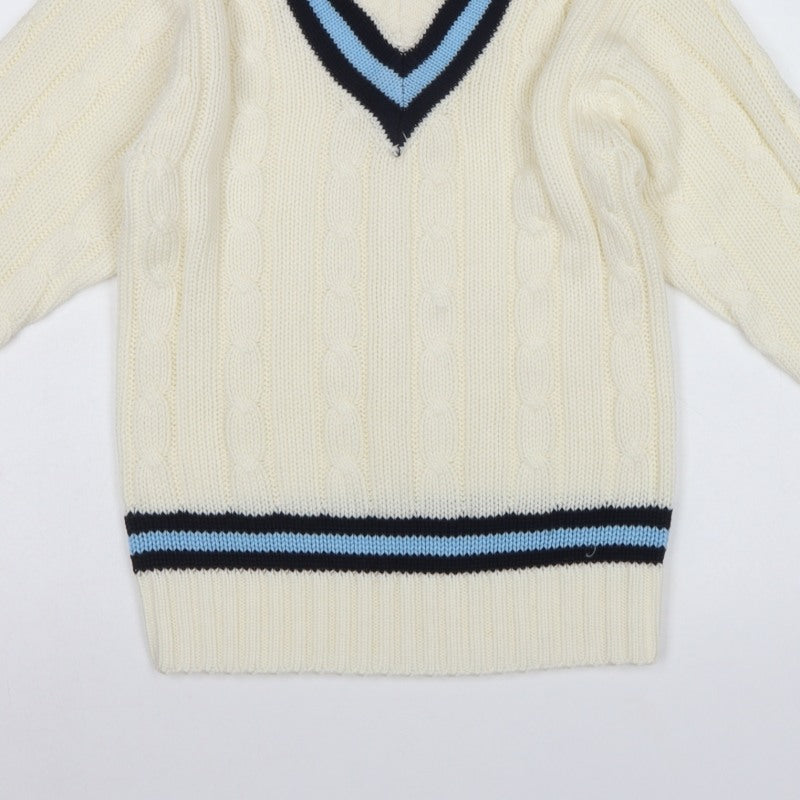 Falcon Sportswear Men’s Ivory M Cable Knit V-Neck Cricket Jumper