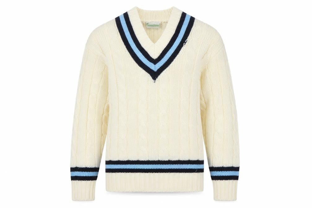 Falcon Sportswear Men’s Ivory M Cable Knit V-Neck Cricket Jumper