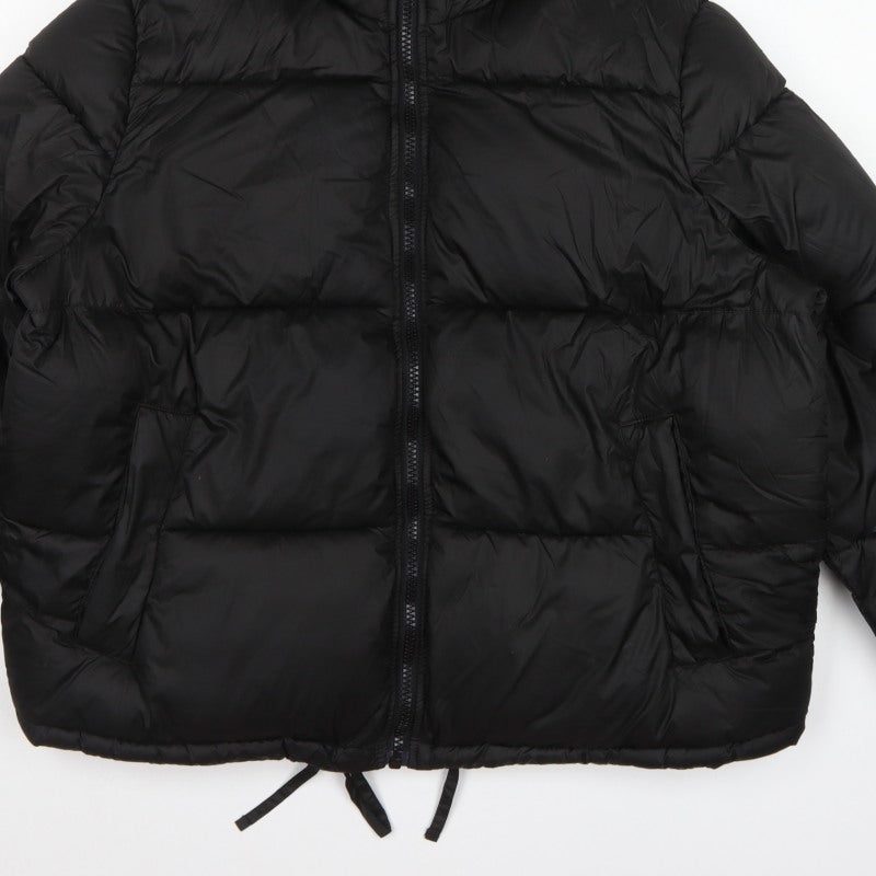 H&M Women Black UK 16 Hooded Puffer Jacket Short Quilted