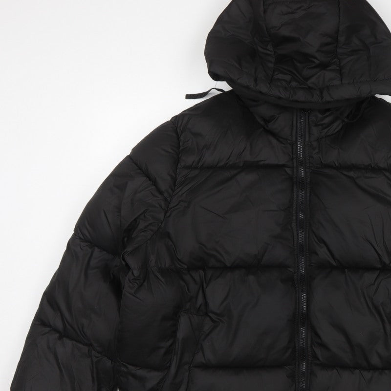 H&M Women Black UK 16 Hooded Puffer Jacket Short Quilted