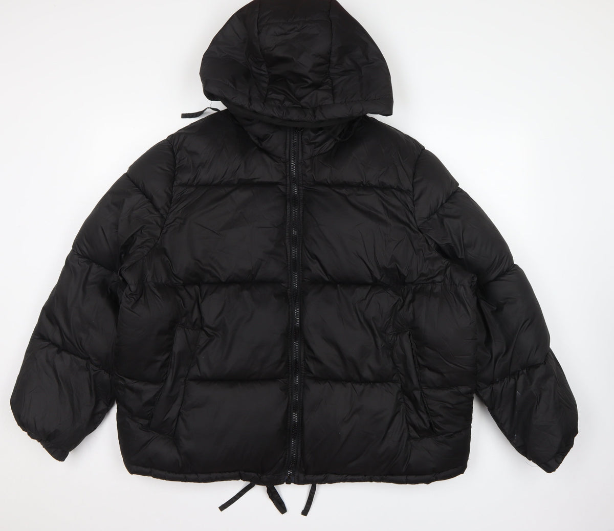 H&M Women Black UK 16 Hooded Puffer Jacket Short Quilted