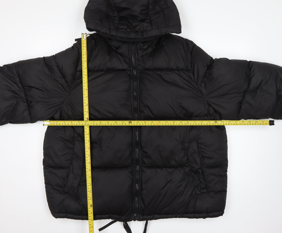 H&M Women Black UK 16 Hooded Puffer Jacket Short Quilted