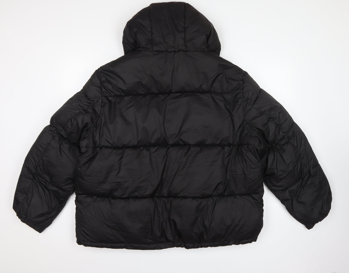 H&M Women Black UK 16 Hooded Puffer Jacket Short Quilted