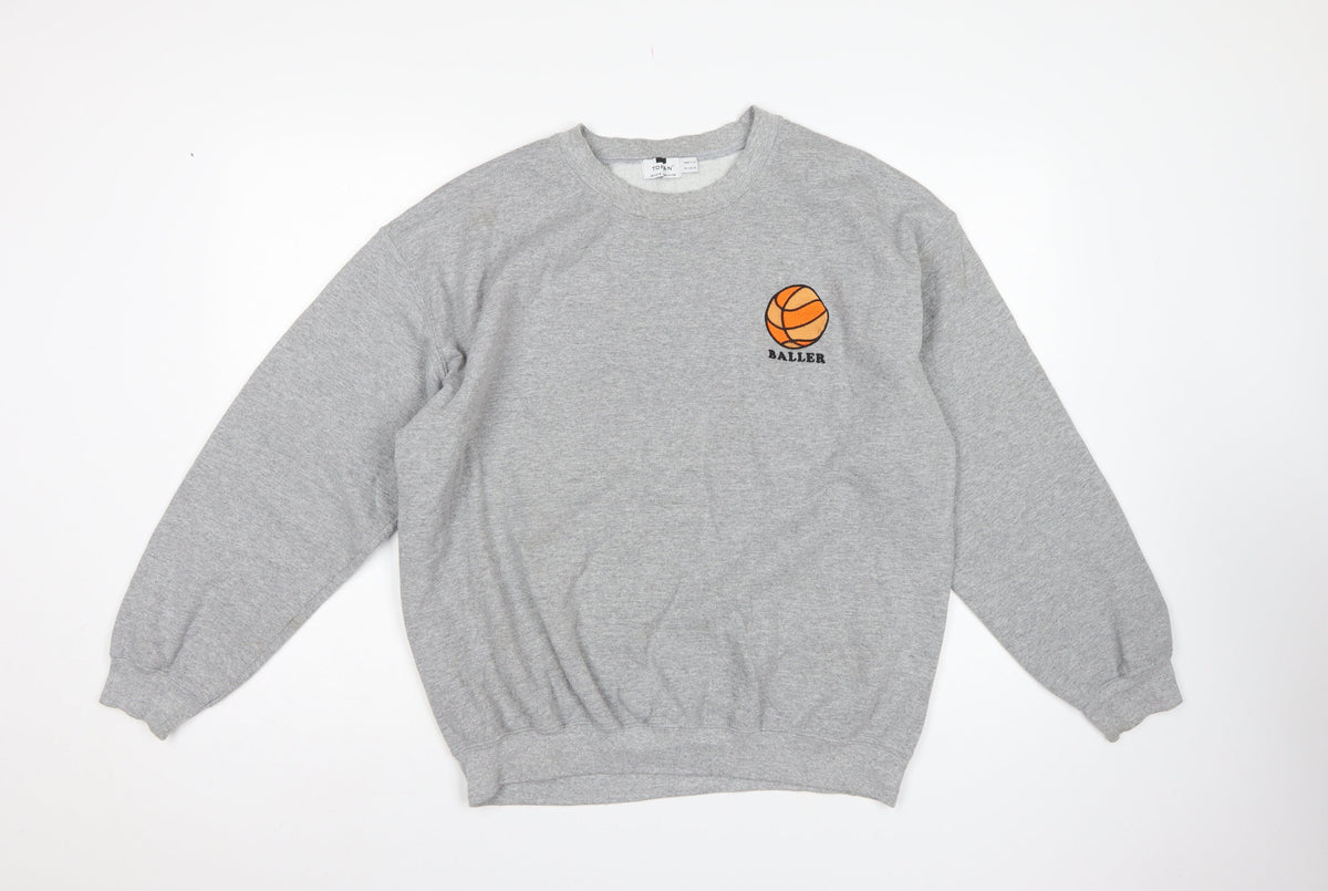 Topman Men’s Grey M Baller Basketball Graphic Crew Neck Sweatshirt