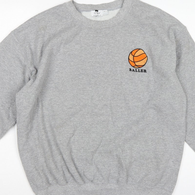 Topman Men’s Grey M Baller Basketball Graphic Crew Neck Sweatshirt