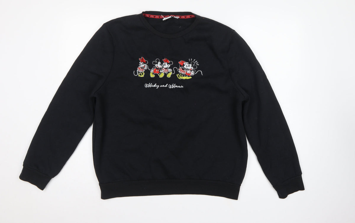 Disney Women’s Black L Pullover Mickey & Minnie Crew Sweatshirt