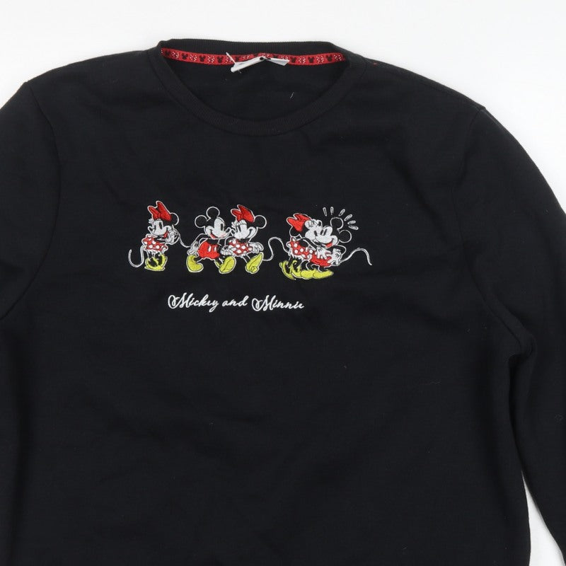 Disney Women’s Black L Pullover Mickey & Minnie Crew Sweatshirt