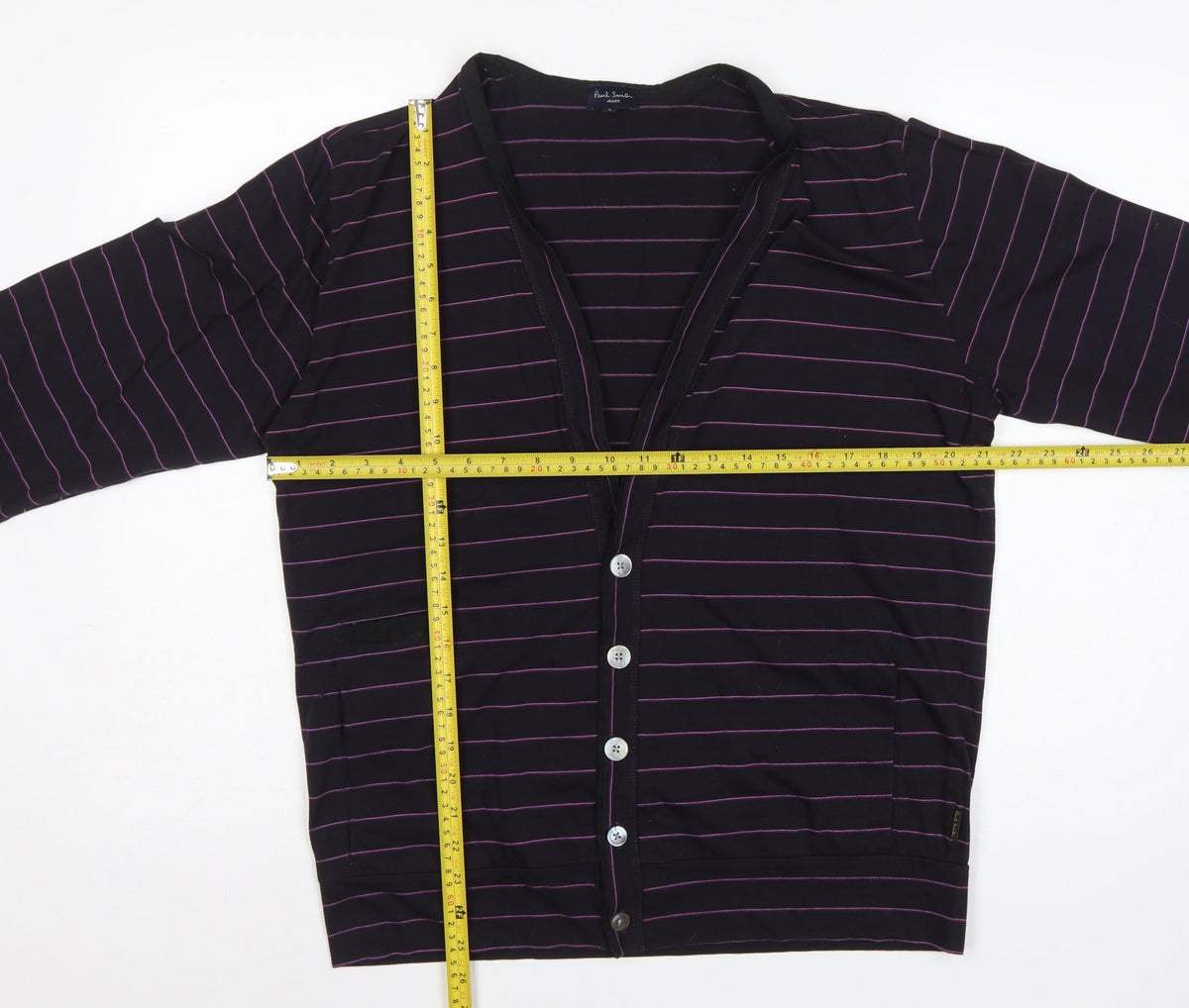 Paul Smith Jeans Men’s Black Purple Stripe Cotton Cardigan L