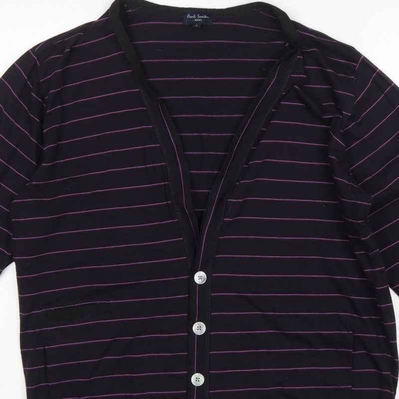 Paul Smith Jeans Men’s Black Purple Stripe Cotton Cardigan L