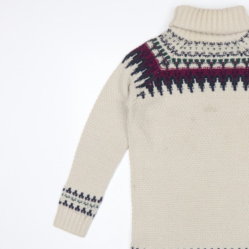 Marks and Spencer Women Beige UK 12 Fair Isle Roll Neck Jumper