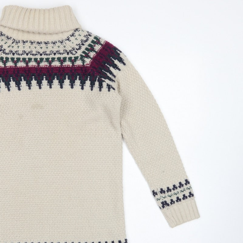 Marks and Spencer Women Beige UK 12 Fair Isle Roll Neck Jumper