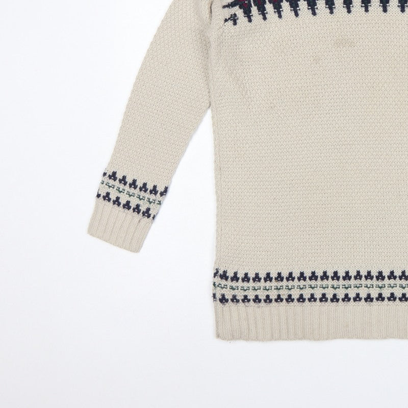 Marks and Spencer Women Beige UK 12 Fair Isle Roll Neck Jumper