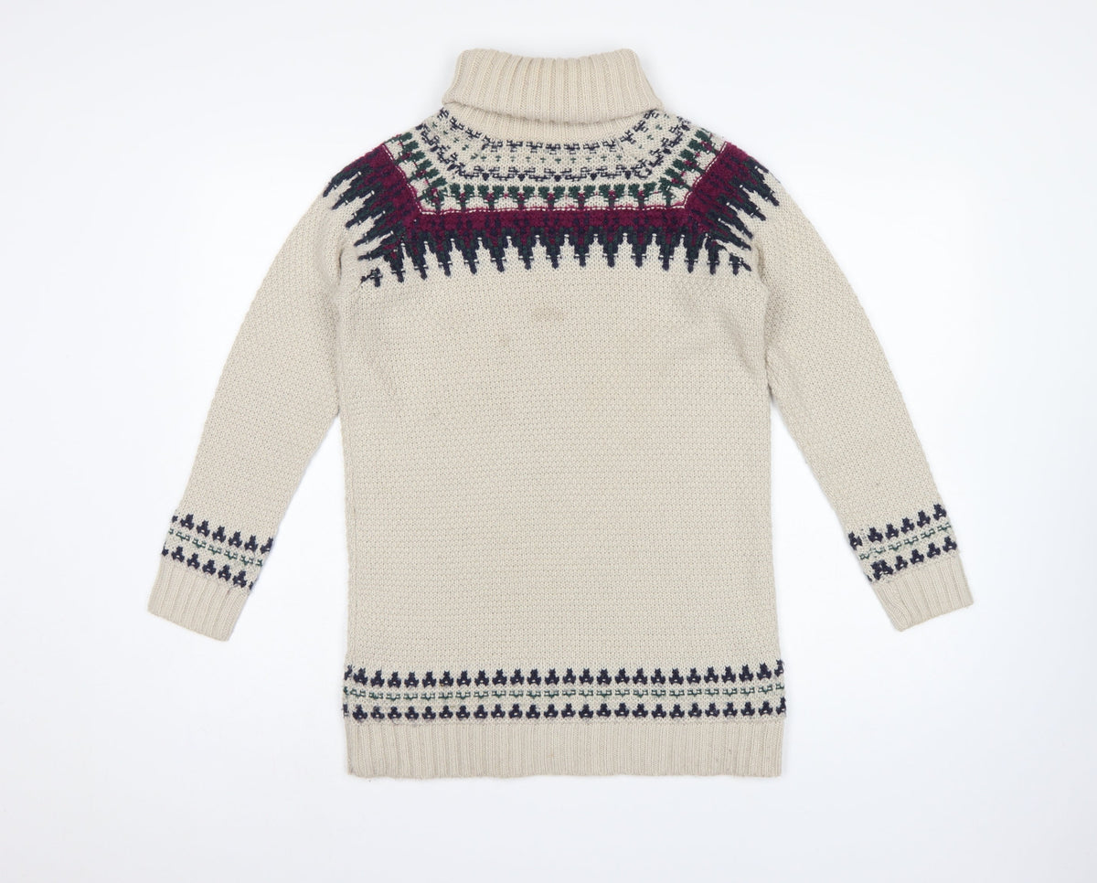 Marks and Spencer Women Beige UK 12 Fair Isle Roll Neck Jumper