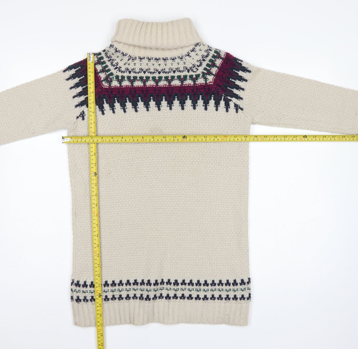 Marks and Spencer Women Beige UK 12 Fair Isle Roll Neck Jumper