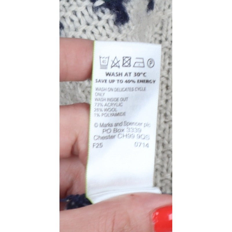 Marks and Spencer Women Beige UK 12 Fair Isle Roll Neck Jumper