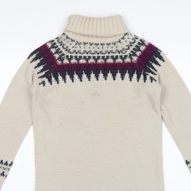 Marks and Spencer Women Beige UK 12 Fair Isle Roll Neck Jumper