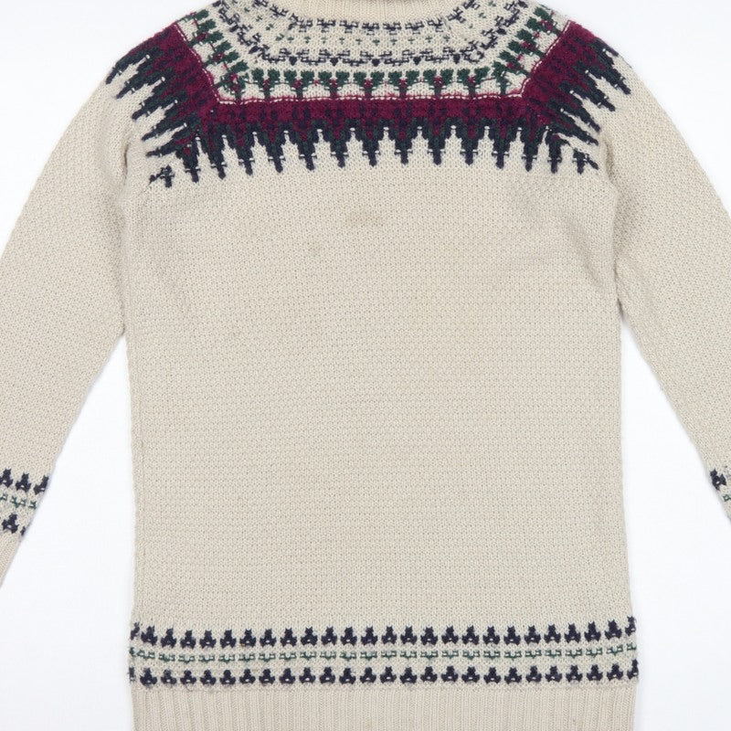 Marks and Spencer Women Beige UK 12 Fair Isle Roll Neck Jumper