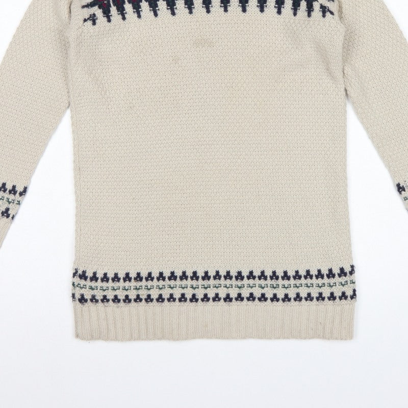 Marks and Spencer Women Beige UK 12 Fair Isle Roll Neck Jumper