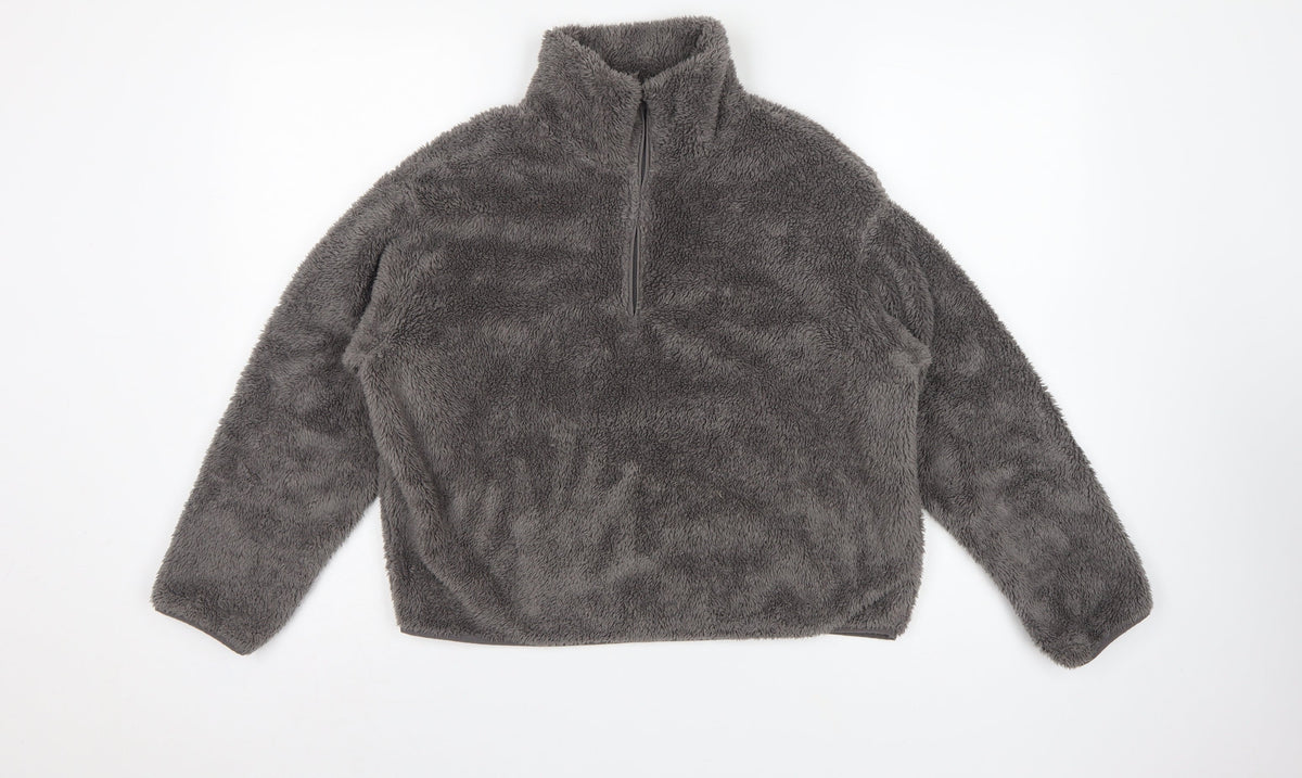 H&M Women Grey XS Fleece 1/4 Zip High Neck Pullover Sweatshirt
