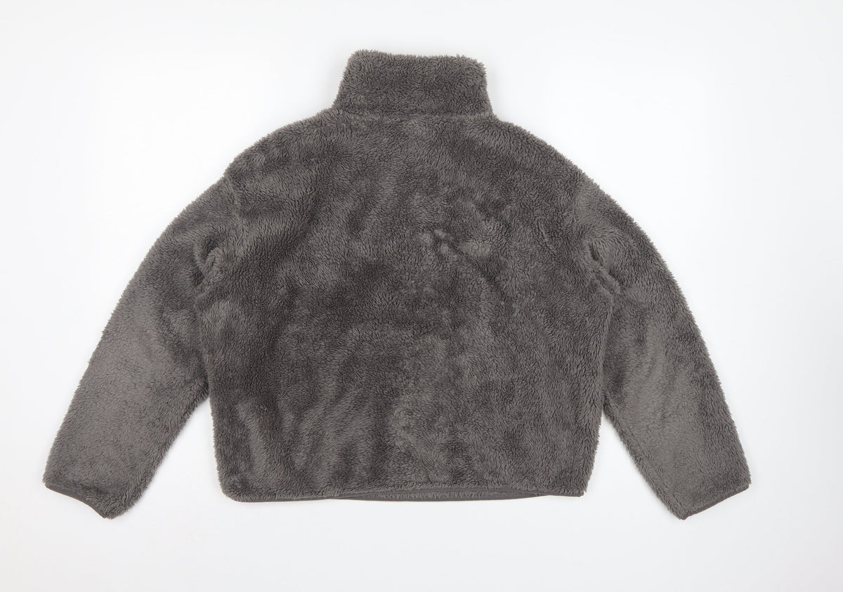H&M Women Grey XS Fleece 1/4 Zip High Neck Pullover Sweatshirt