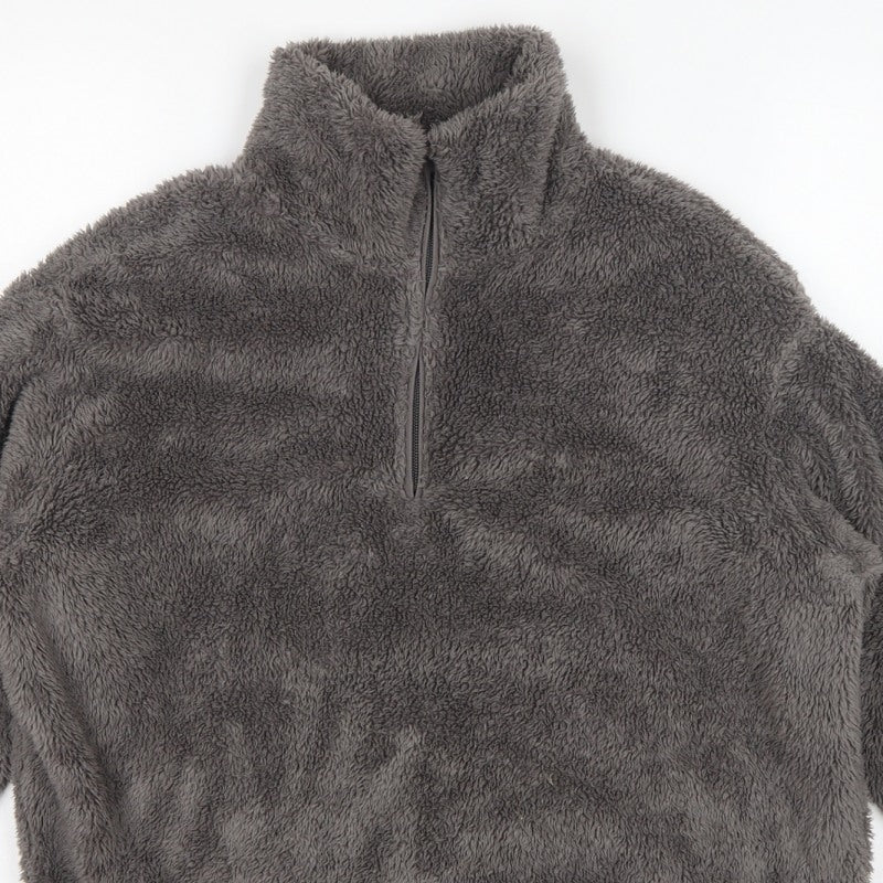 H&M Women Grey XS Fleece 1/4 Zip High Neck Pullover Sweatshirt