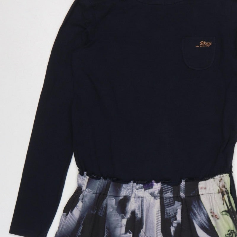 DKNY Women Navy Blue UK 16 Long Sleeve City Print Tunic Blouse