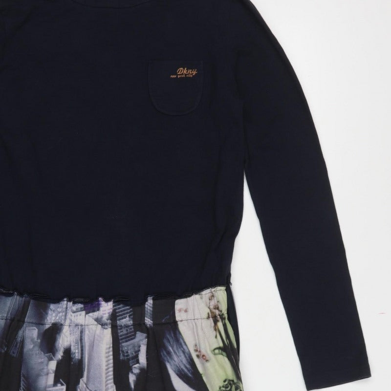 DKNY Women Navy Blue UK 16 Long Sleeve City Print Tunic Blouse