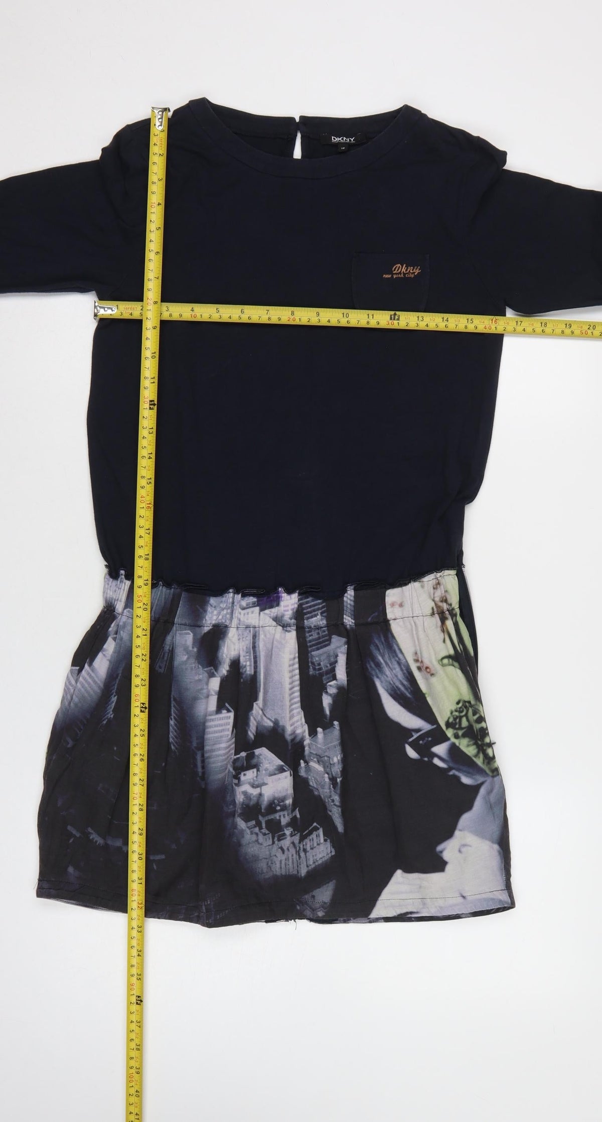DKNY Women Navy Blue UK 16 Long Sleeve City Print Tunic Blouse