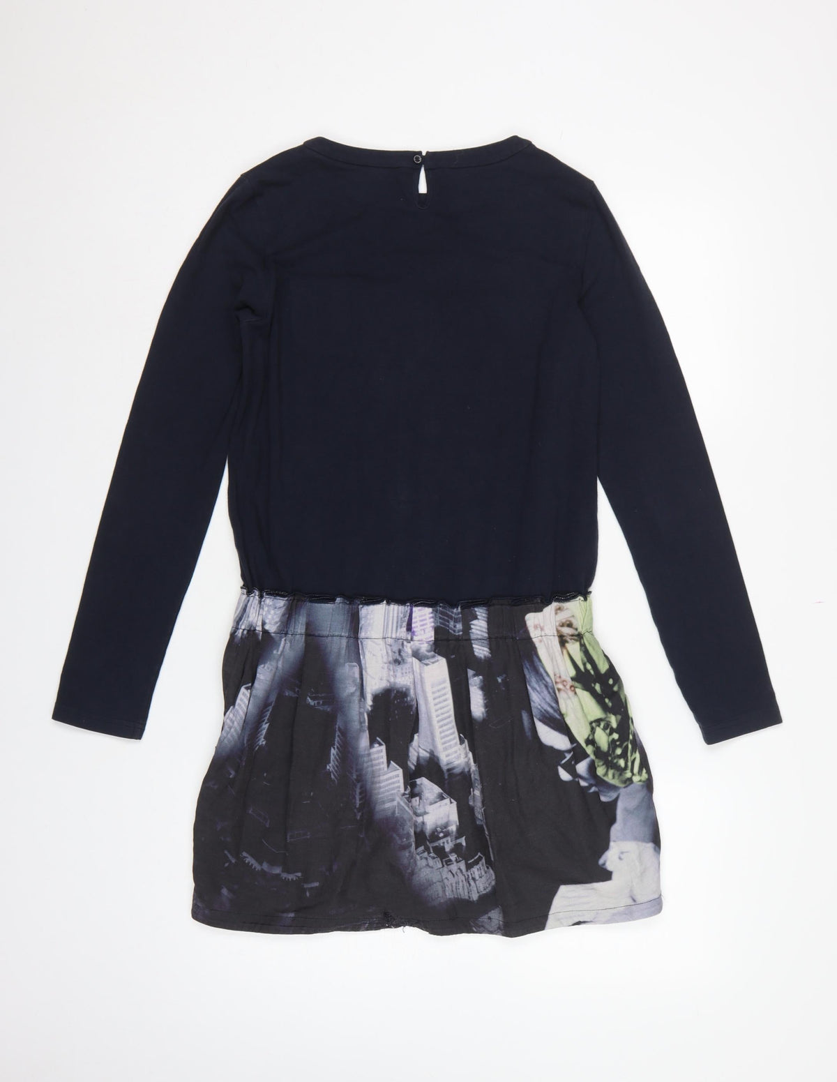 DKNY Women Navy Blue UK 16 Long Sleeve City Print Tunic Blouse