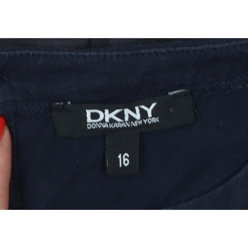 DKNY Women Navy Blue UK 16 Long Sleeve City Print Tunic Blouse