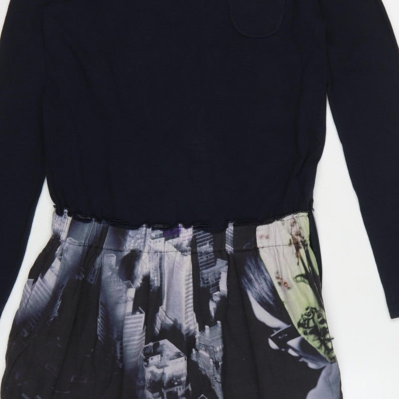 DKNY Women Navy Blue UK 16 Long Sleeve City Print Tunic Blouse