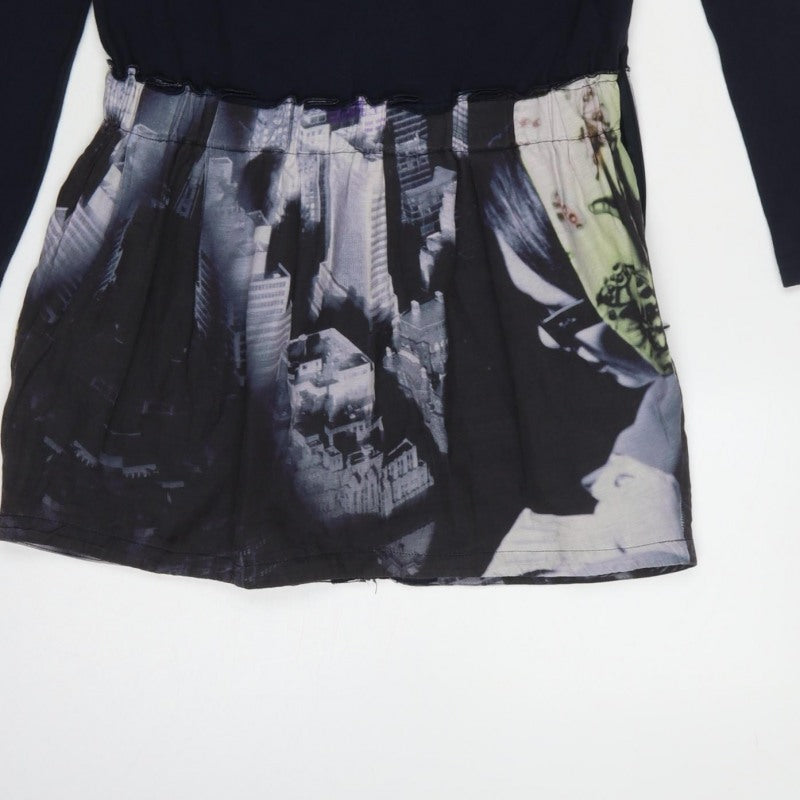 DKNY Women Navy Blue UK 16 Long Sleeve City Print Tunic Blouse