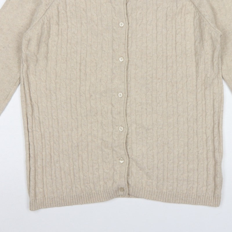 Isle Essentials Women’s Beige Cable Knit Merino Blend Cardigan UK 14