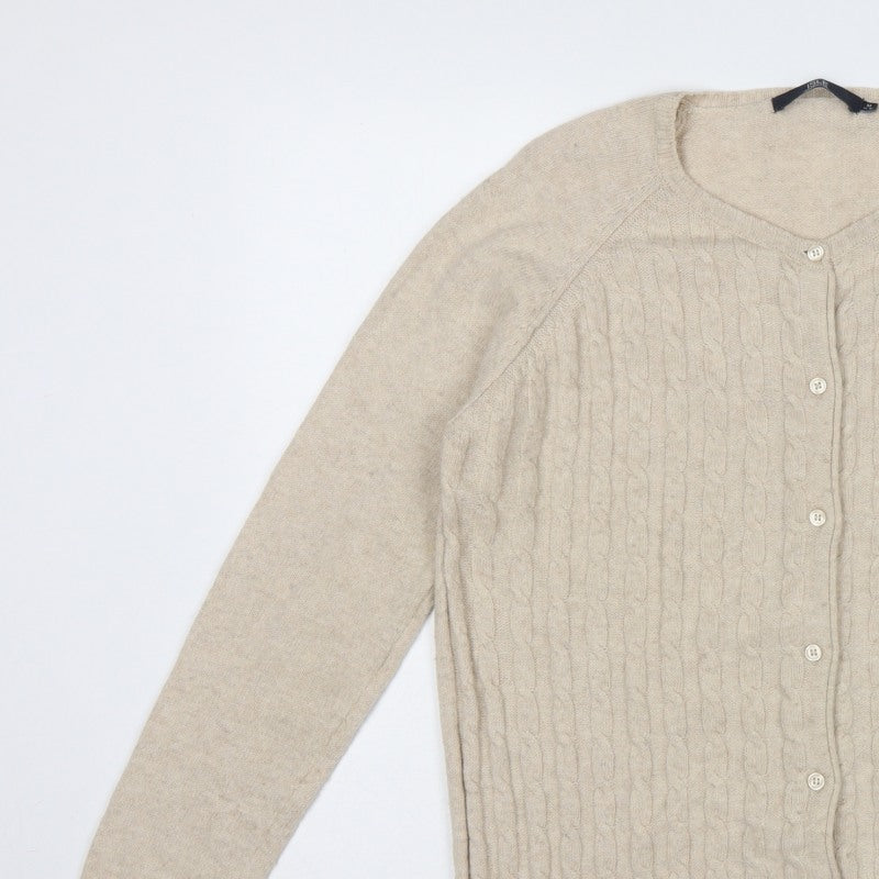 Isle Essentials Women’s Beige Cable Knit Merino Blend Cardigan UK 14