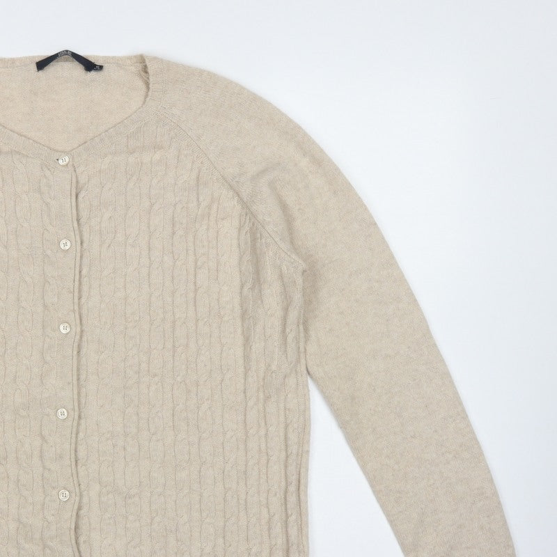 Isle Essentials Women’s Beige Cable Knit Merino Blend Cardigan UK 14