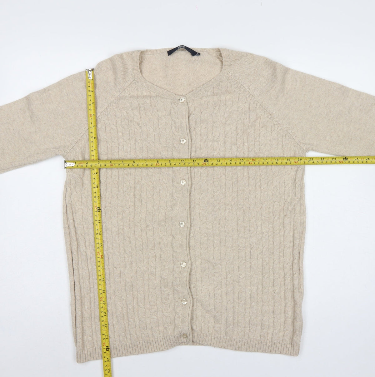 Isle Essentials Women’s Beige Cable Knit Merino Blend Cardigan UK 14