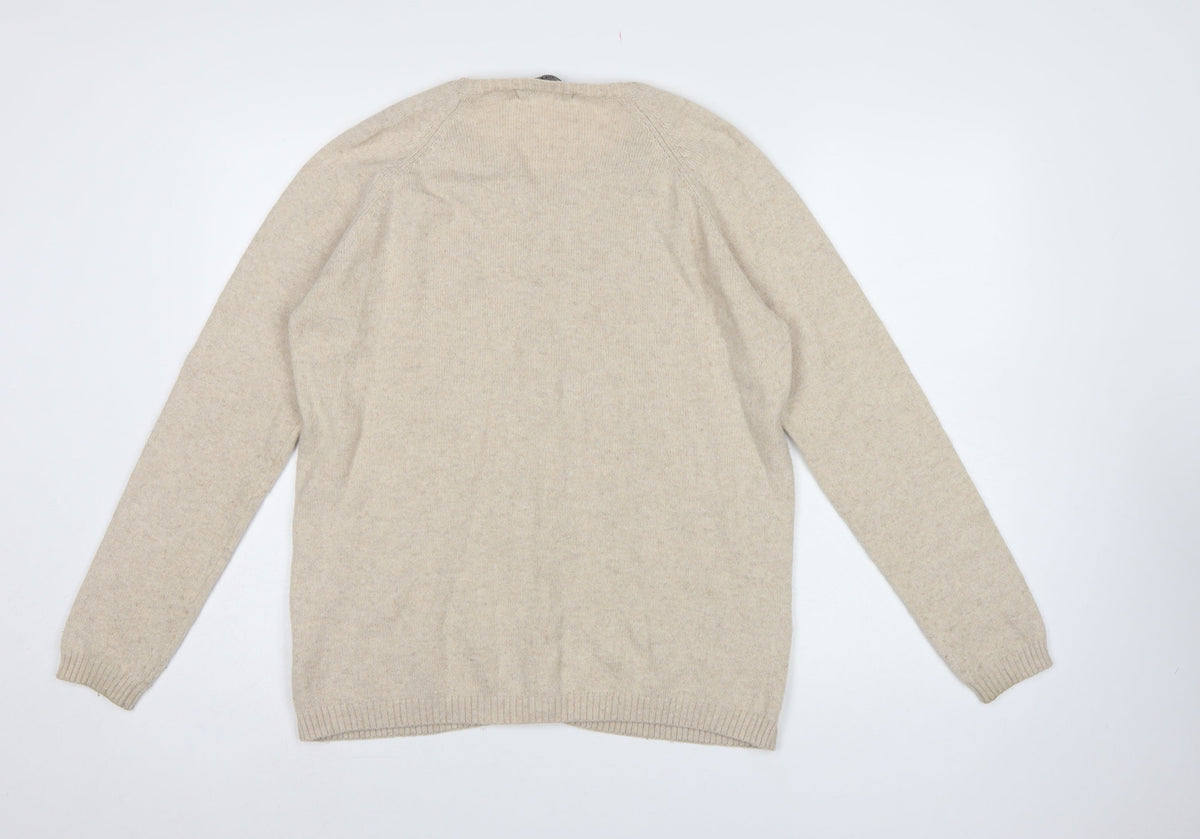 Isle Essentials Women’s Beige Cable Knit Merino Blend Cardigan UK 14