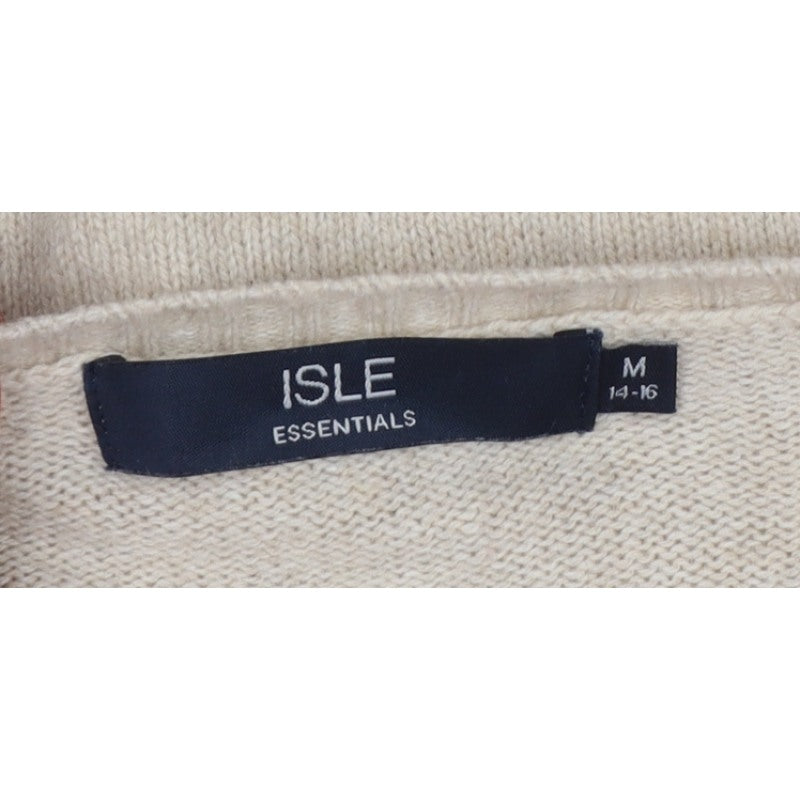 Isle Essentials Women’s Beige Cable Knit Merino Blend Cardigan UK 14