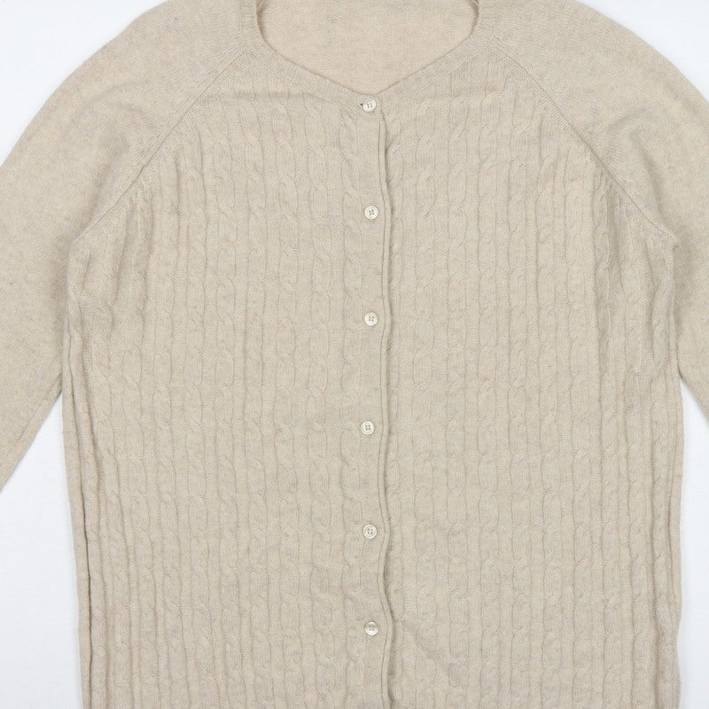 Isle Essentials Women’s Beige Cable Knit Merino Blend Cardigan UK 14
