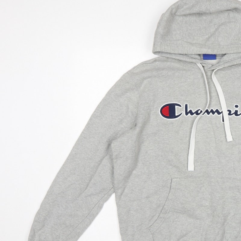 Champion Men Grey L Pullover Hoodie Embroidered Logo Pockets