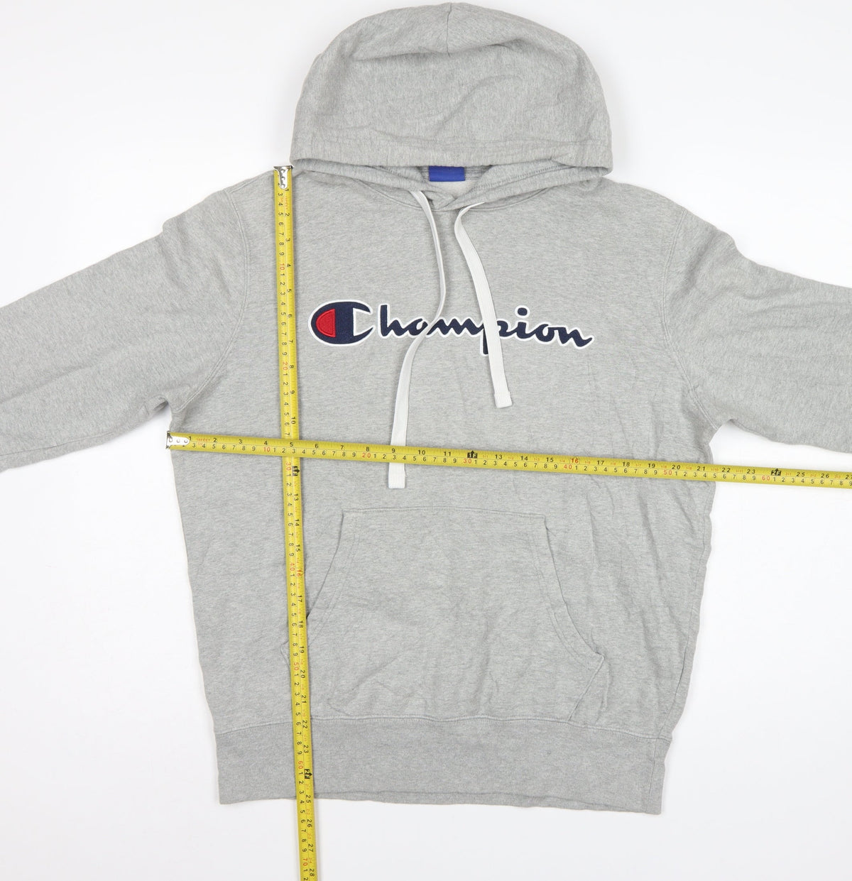 Champion Men Grey L Pullover Hoodie Embroidered Logo Pockets