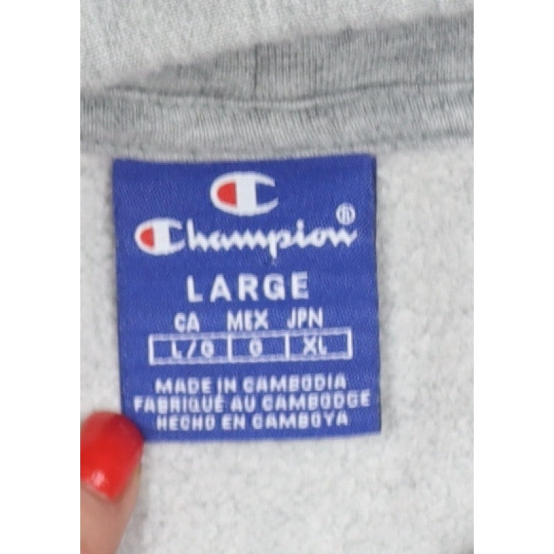 Champion Men Grey L Pullover Hoodie Embroidered Logo Pockets