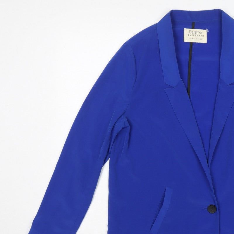 Bershka Women Blue M Single-Breasted One-Button Blazer Jacket