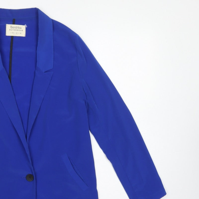 Bershka Women Blue M Single-Breasted One-Button Blazer Jacket