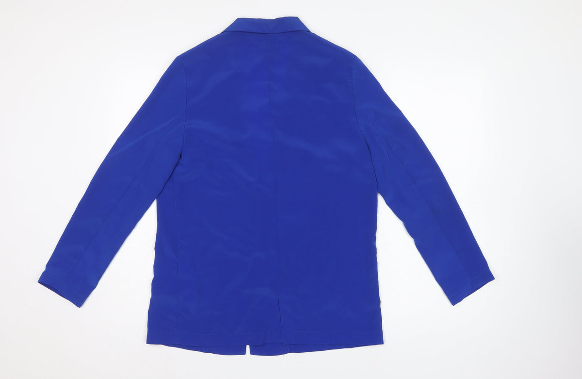 Bershka Women Blue M Single-Breasted One-Button Blazer Jacket