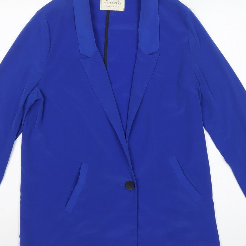 Bershka Women Blue M Single-Breasted One-Button Blazer Jacket