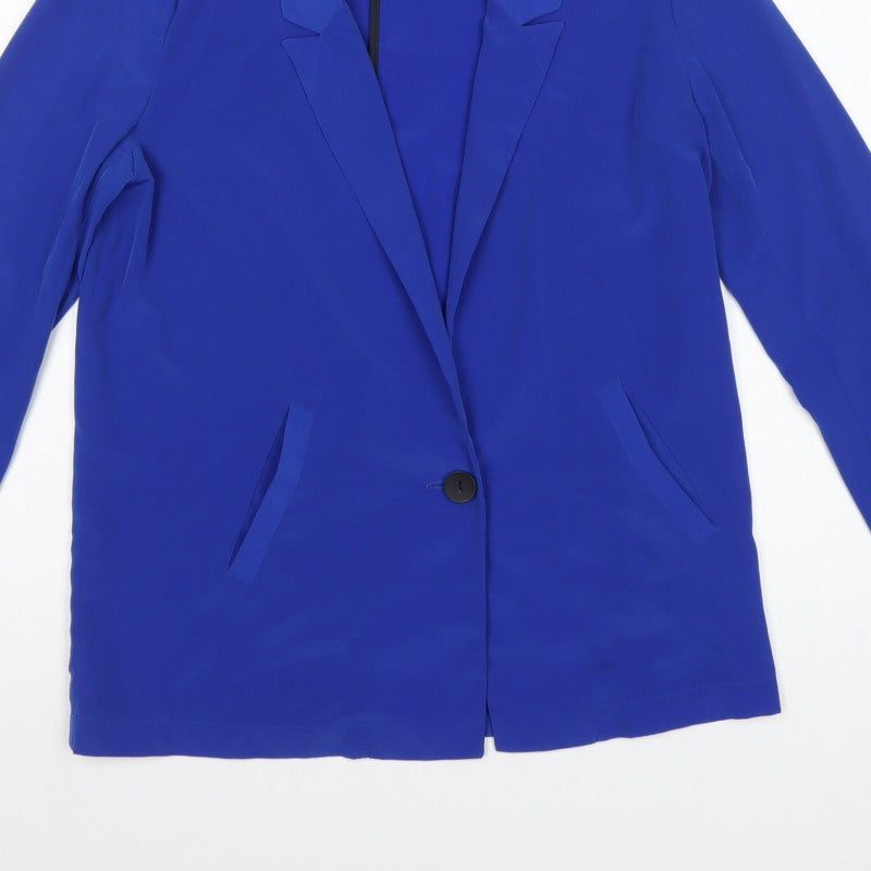 Bershka Women Blue M Single-Breasted One-Button Blazer Jacket