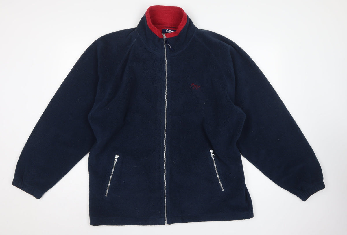Cotton Traders Men’s Blue L Fleece Full Zip Stand-Up Collar Jacket